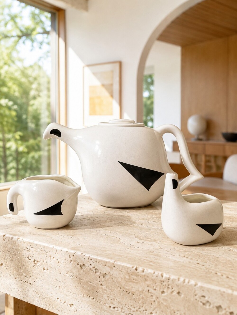 Beauceware Ptarmigan Doug Funk MCM Teapot Creamer Sugar Set Vintage